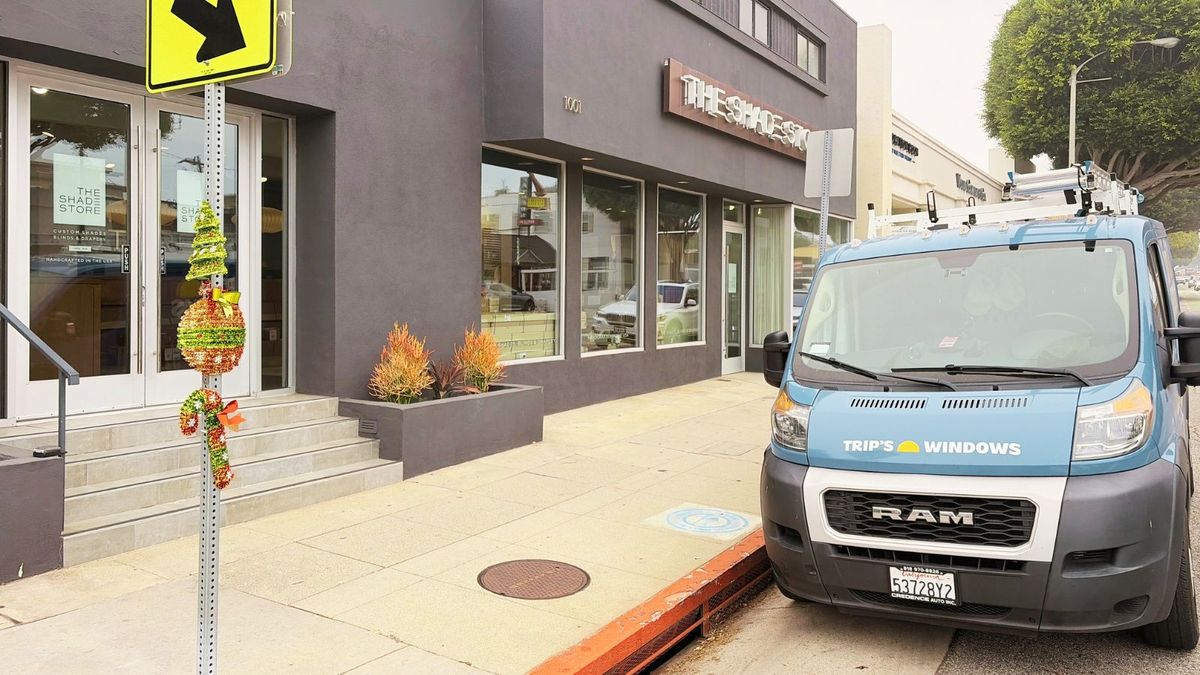 Commercial storefront with clean windows on a busy Los Angeles street