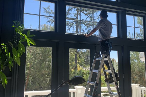 Close-up of clean window frames and sills after professional service